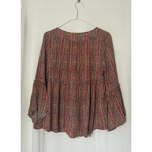 HEM & THREAD Red Pheasant Drawstring Blouse Top Womens L - Picture 3 of 5
